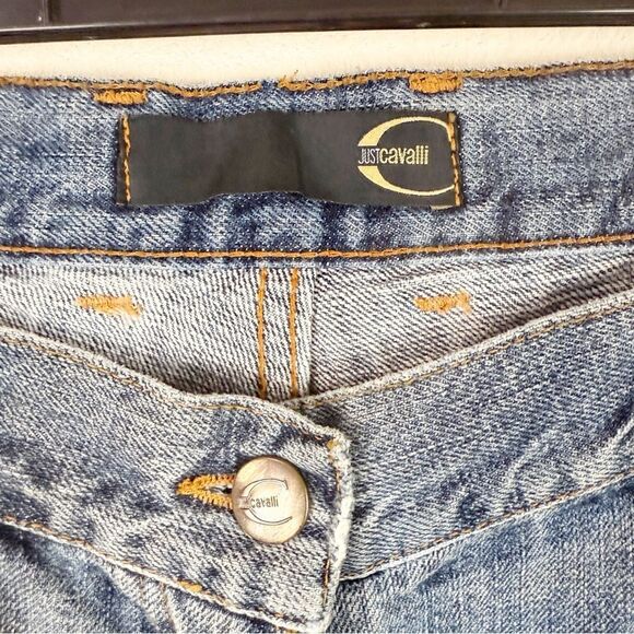 Roberto Cavalli Y2K 90s Low Rise Bootcut Distressed Denim Chain Jeans Size 32 - Picture 4 of 12